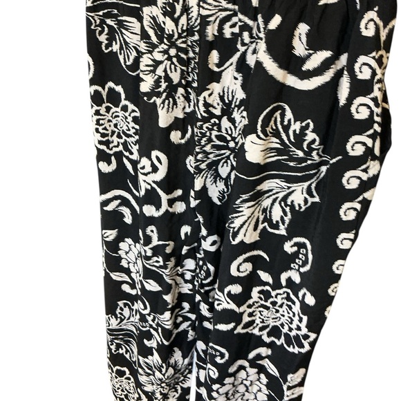 GLG Good Life Gear M Black White Floral Scroll Lounge Pants Drawstring - Picture 3 of 11
